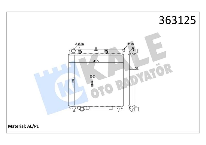 Brazing Versi̇yonu Kl297000 Peugeot 206 207-Citroen C2 C3 1.4hdi 70 Eco 02 > Mt Ac/nac Mekan İk 380x415x34 Su Radyatörü