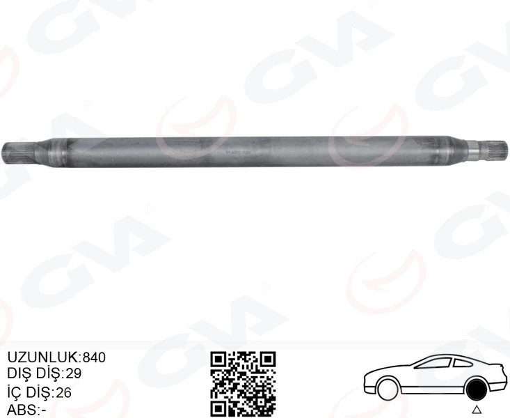 Aks Mili Arka Sol Ince Kisa 840mm Mercedes Sprinter B906 . Volkswagen Crafter 30-35-50 Z:26-29
