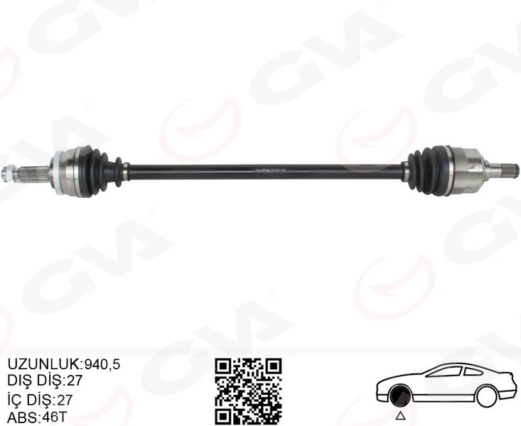 Komple Aks Sağ Hyundai İ30 1.6l D4fb Crdi Dizel 07-11 ABS Li 27x27-ABS 46 Dış Komple Boy 954mm