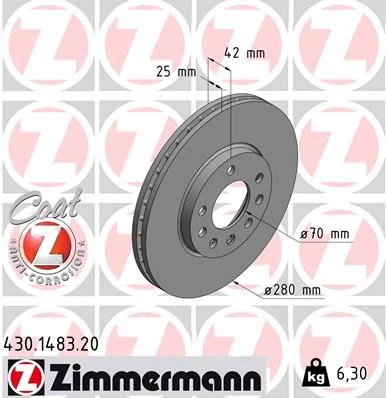 Ön Fren Aynası Astra H 04 > Combo C 03> Meriva B 10> Zafira B 05> 280x25x5dl Havali 95526655