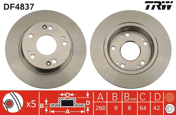 Arka Fren Di̇ski̇ Dolu Ti̇p Honda Civic 1.6l R16a2 Vtec Sedan Fd6 Fb7 Kasa 06-15 / 1.8l R18a Vtec H Atchback Fk2 Kasa 06-/ 1.4l L13z1 Sport Fk1 Kasa 09-260 Çap X 5 Bijon-Takım Disk Fiyatıd