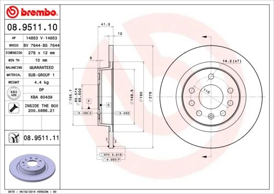 Arka Fren Aynası Vectra C 02 Signum 03 Saab 9.3 02 Croma 05 278x12x5dl Dolu
