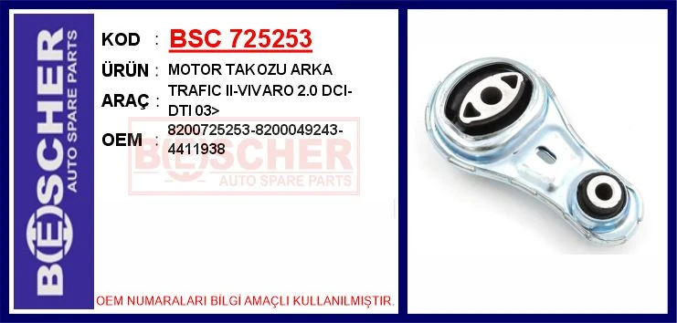 Motor Takozu Arka Renault Trafic II 06> Opel Vi̇varo 06> 2.0dci 2.5dci
