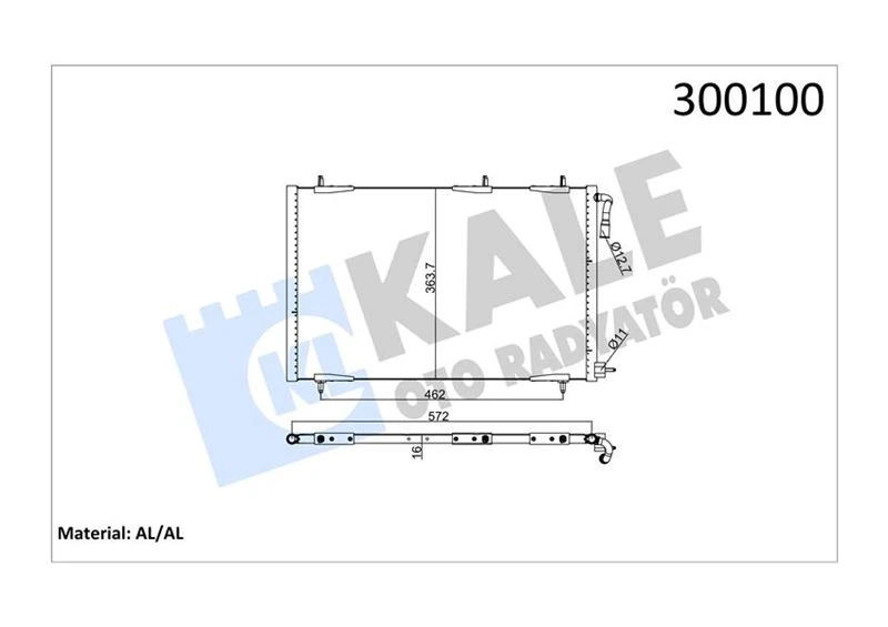 Kli̇ma Radyatörü Kondenser Peugeot P206 98>09 1.1-1.4-1.6-2.0-1.4hdi-1.6hdi Mt Kurutucusuz 552x363x16