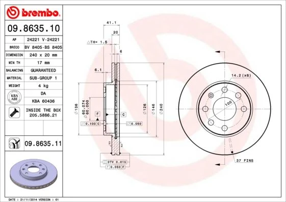 Ön Fren Aynası Corsa C 1.0-1.2 16v 01 11 ABS Li̇ 240x20x4dlxhavali