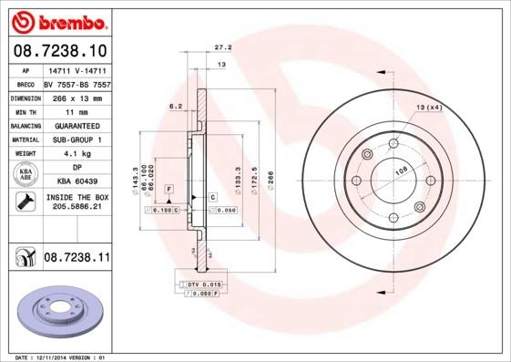 BREMBO Fren Aynası ÖN CITROËN, PEUGEOT