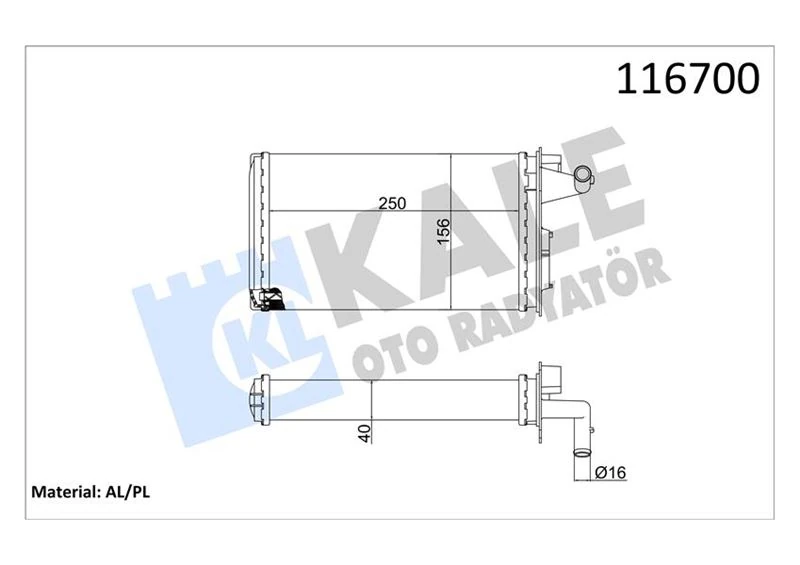 Kalori̇fer Radyatörü Fiat Tempra 95>01 Ti̇po 95>01 Alfa Romeo 145 95>01 146 94>01 155 92>97 250x158x42 2 Sira Al Pl Si̇stem