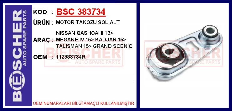 Motor Takozu Sol Alt Nissan Qashqai II 13> Renault Megane IV 15> Kadjar 15> Talisman 15> Grand Scenic 15> 1.2 Tce 1.3 Tce 1.5 Dci 1.6 Dci