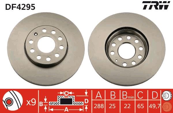 Fren Di̇ski̇ Ön Volkswagen Caddy-Passat-Golf 5/6/7-Skoda Octavia Ford Connect 23> Çap: 288mm. Kalinlik: 25mm Delik: 9