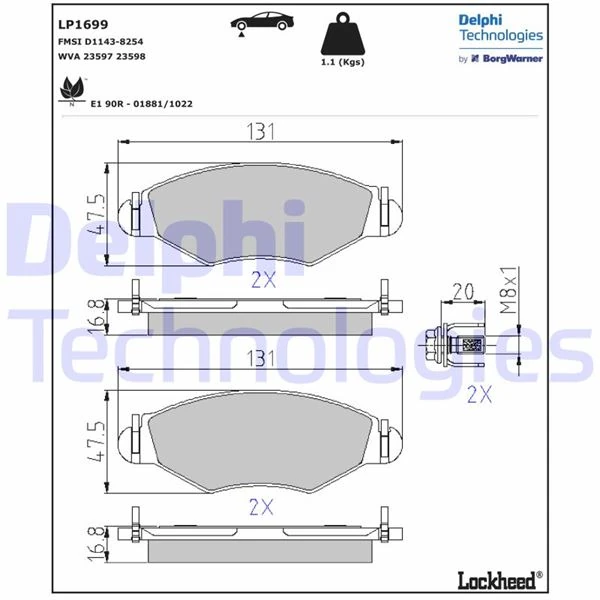 Ön Fren Balatasi Peugeot P206 1.4 1.6 09/98 P306 1.4 1.6 5/93