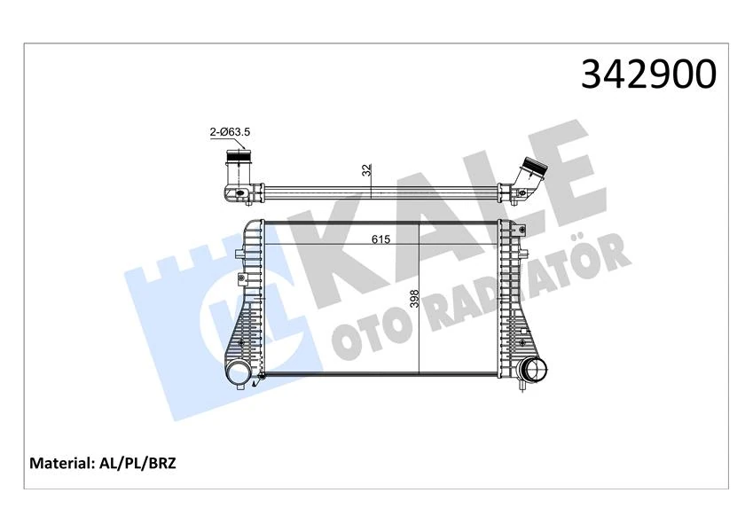 Turbo Radyatörü Intercooler Passat-Tiguan-Sharan-Alhambra 2.0tdi 08 615x398x32 Al-Pl-Brz