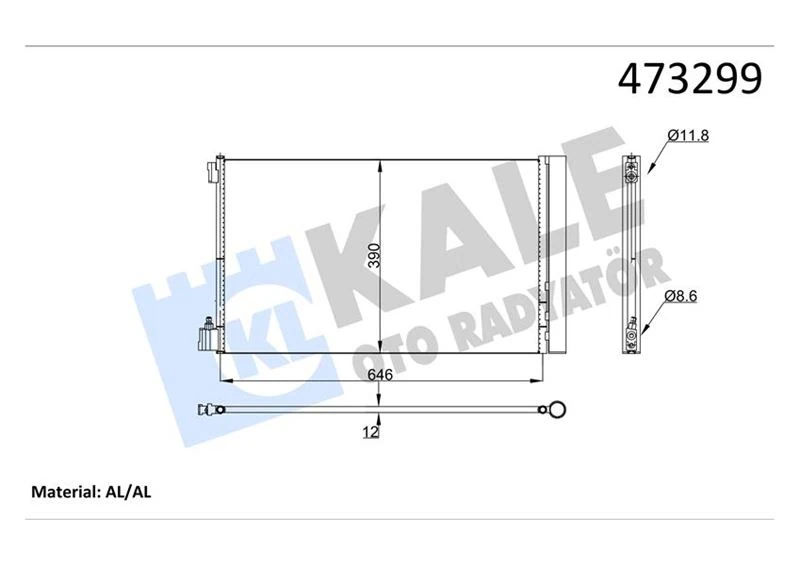 Kli̇ma Radyatörü Kondenseri̇ Opel Insi̇gni̇a A 08>17 1.6 Xer-Let 1.6-2.0 Cdti Brazing Al-Al 647 X38 2x12