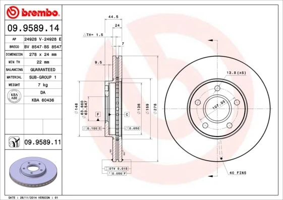 Fren Di̇ski̇ Ön Ford Connect 02> 278x24x5dl