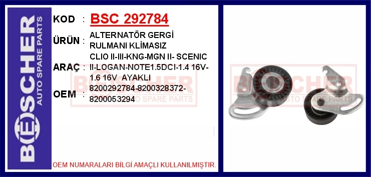 Alternatör Gergi̇ Rulmanı Kli̇masiz Clio II-III-Kangoo-Megane II-Scenic II-Logan-Note1.5dci-1.4 16v-1.6 16