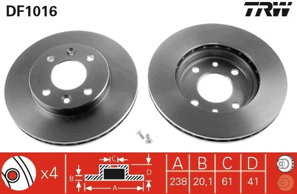 Ön Fren Aynası Küçük Renault R9-R11-R19-R21 Clio I 91 96 Clio II 98 Clio Symbol 00 09 Kangoo 97 Megane I 96 Symbol II 08 238x20.1 Havali 4 Deli̇k