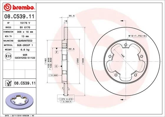 Arka Fren Diski Transit V363 14 Tek Teker A.ceker Duz 308mm 5 Bijon