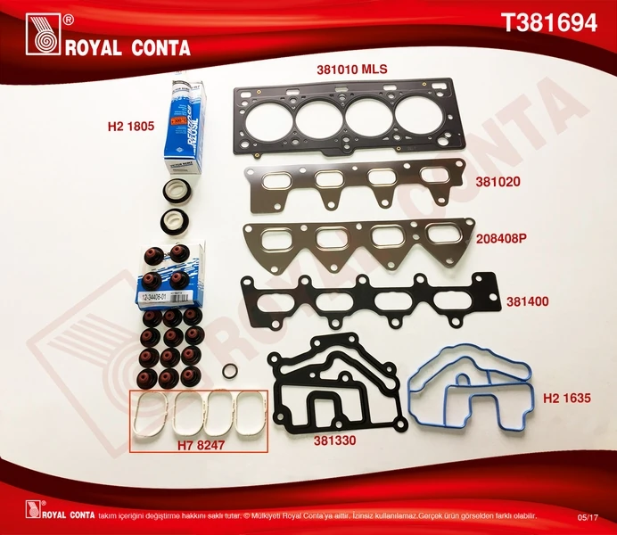Üst Takım Conta Reinz Keçe Subap Lasti̇k Megane II-Clio III-Scenic II-III 1.6 16v K4m 110-112-113 Hp