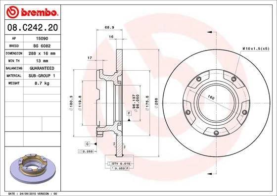 Arka Fren Disk Aynası Transit Custom V362 2.2tdci 12> Cap 288 16