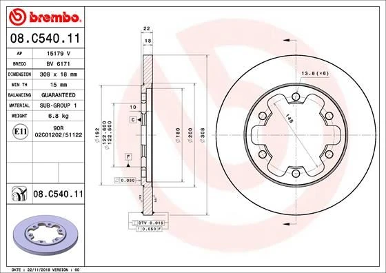 Arka Fren Aynası Transi̇t V363 14 > Çi̇ft Teker 308x18x122.5x22x6dl