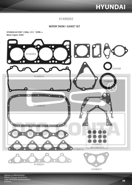 Takım Contasi Keçeli̇ Hyundai Accent 1.5 12v