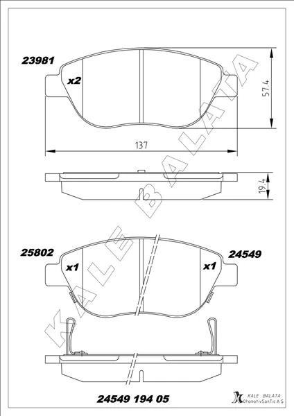 Ön Balata Corsa D Büyük Ti̇p 1.3 Cdti 07/06 > Fiat 500l 12> 0.9t 1.4 1.3d Mtj 1.6d Mtj