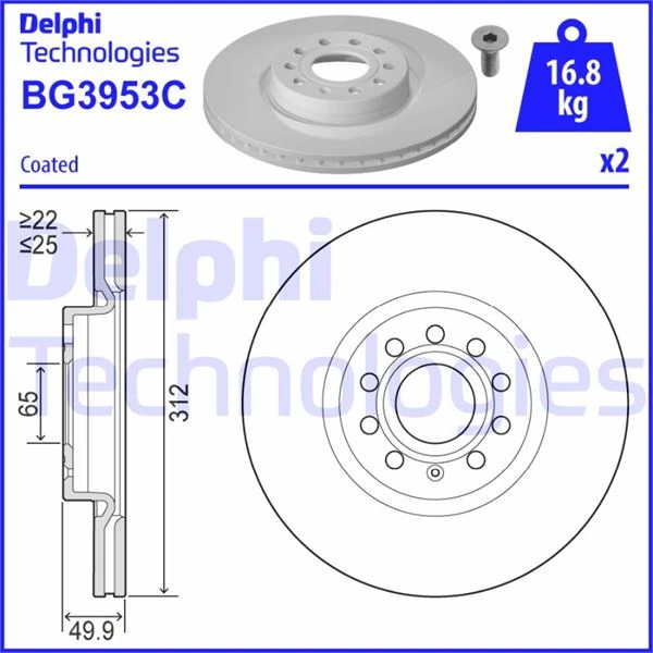 Fren Di̇ski̇ Ön Volkswagen Passat-Golf5-Golf6-Golf7-Caddy-A3-Leon-Ford Connect 23> Çap: 312mm. Kalinlik: 25mm Delik: 5