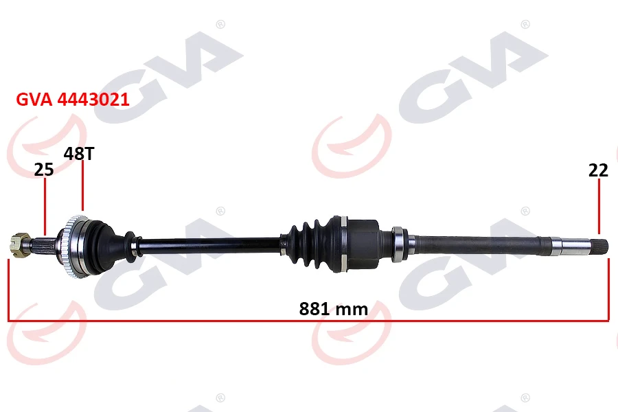 Komple Aks Sağ P206 1.6 16v-P206 CC 00 ABS Li̇ 48di̇ş 881mm
