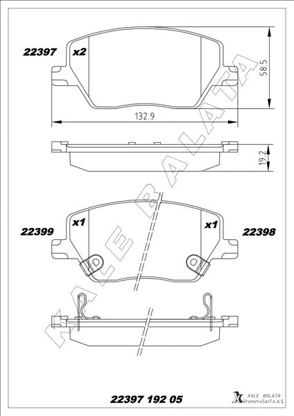 Ön Balata Fiat Egea 16> 1.0 1.3 Mtj 1.4 1.6 1.6d K:19 Mm G:133 Mm Y:58.5 Mm Küçük Ti̇p