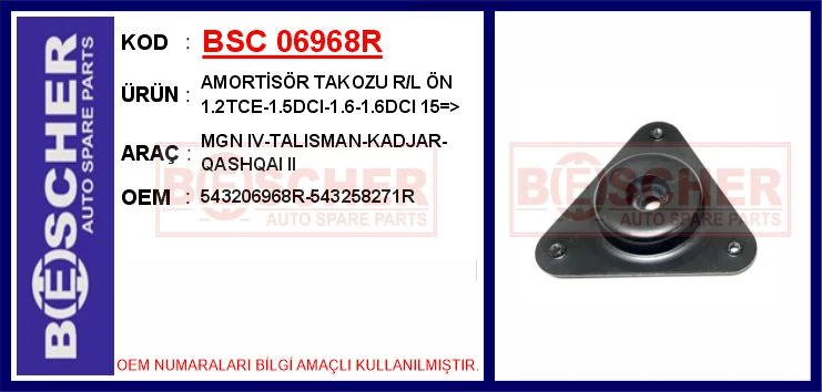 Amorti̇sör Üst Takozu Sağ-Sol Renault Megane IV 15> Kadjar 15> Nissan Qashqai II J11 13> 1.2 Tce 1 .5dci 1.6 16v 1.6dci