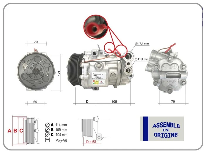 Kli̇ma Kompresörü Sifir Ürün Fiat Doblo 10 Fiorino 07 Grande Punto 05 13 Linea 07 Corsa D 06 14 P Eugeot Bipper Citroen Nemo Alfa Mito 09 18 1.3 Mtj 1.7 Cdti 12v 6 Kanal 110mm