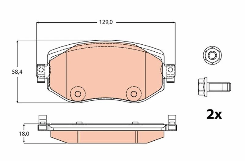 Ön Fren Balatasi Renault Megane IV 15 Tüm Motor Tipleri G:129mm Y:58.4 Mm K:18mm
