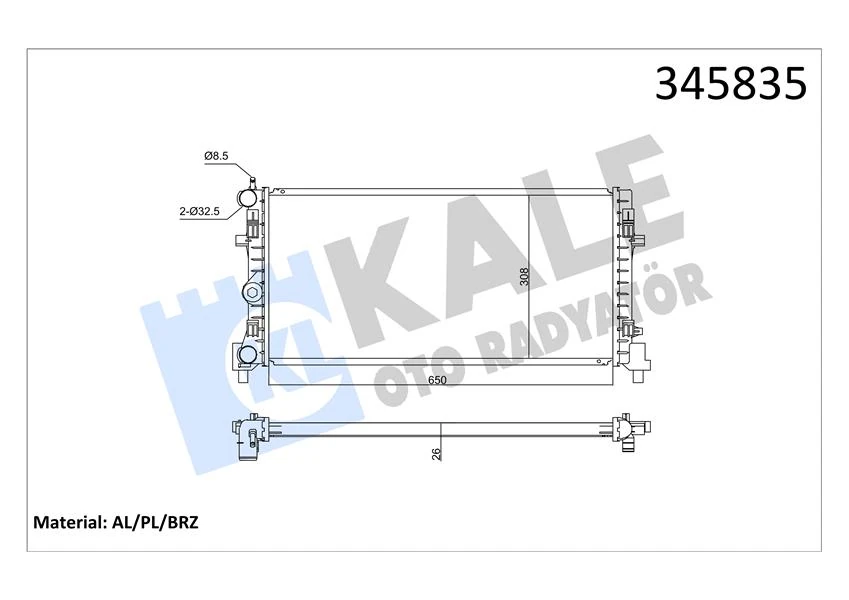 Su Radyatörü A1 10 Ibiza IV-Toledo IV 08 Fabia II-Rapid-Roomster 06 Polo 09 1.2 1.6 1.9tdi 1.2 1.4tsi 1.2tfsi Mt Brazing 650x308x26 6r0121253n-6rf121253