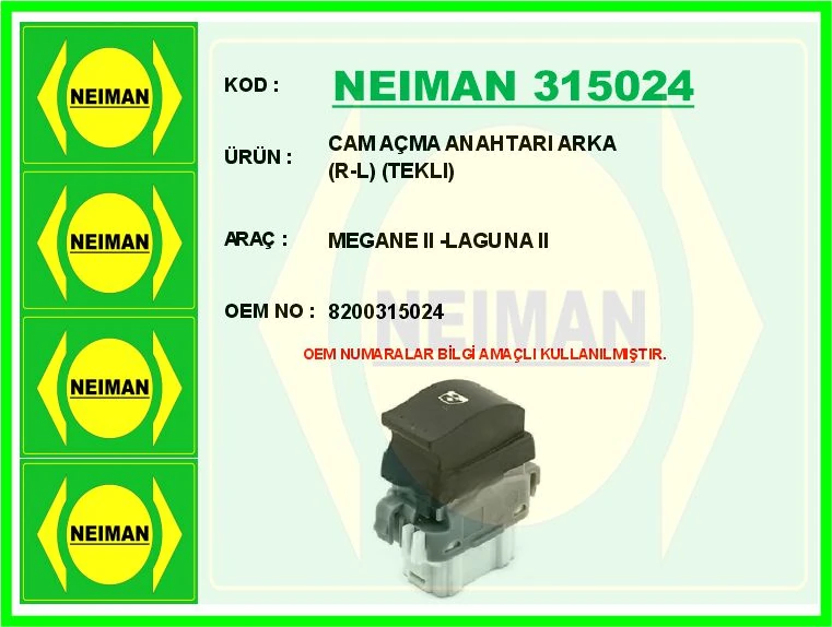Cam Açma Anahtari Arka R-L Tekli Megane II-Laguna II
