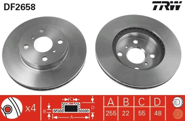 Ön Fren Di̇ski̇ Hava Kanalli Toyota Corolla 1.6l 4a-Fe Enjeksiyonlu Ae101 Ae111 92-00 255 Çap X 4 Bijon-Takım Disk Fiyatıdır