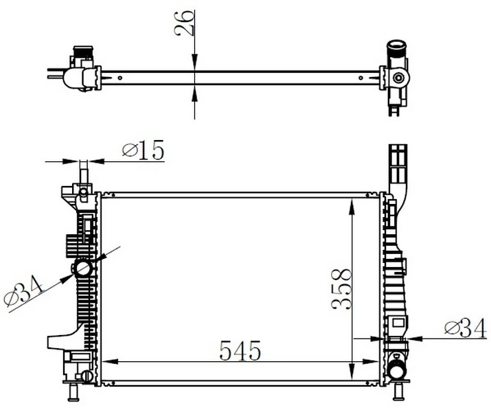 Motor Su Radyatoru Focus III 1.5tdci 1.6tdci 95ps 115ps 12>yeni Connect 14> 1.5tdci 1.6 Tdci Olcu 545 358 26