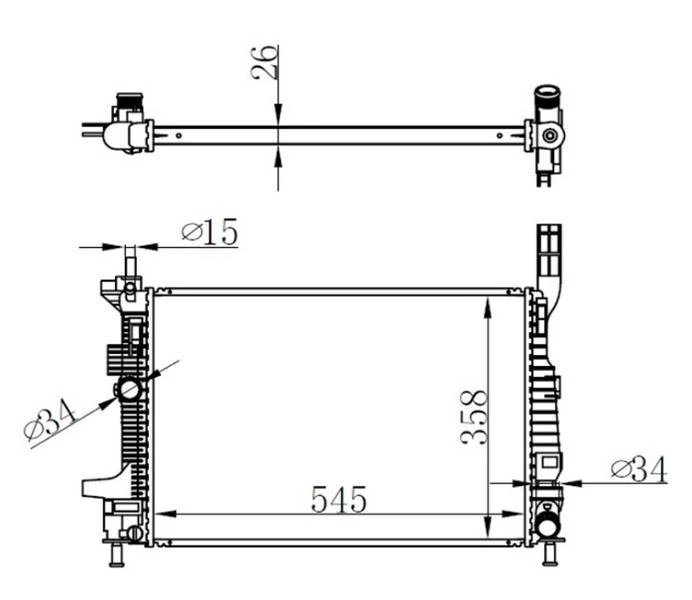 Motor Su Radyatoru Focus III 1.5tdci 1.6tdci 95ps 115ps 12>yeni Connect 14> 1.5tdci 1.6 Tdci Olcu 545 358 26 Brazing