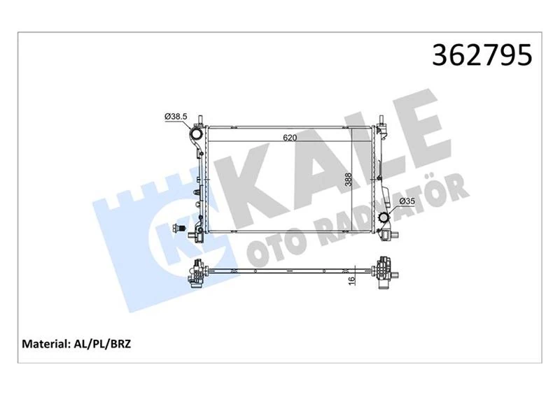 Fiat Egea 1.6 15<20 Mt Brazing 620x388x16 Su Radyatörü