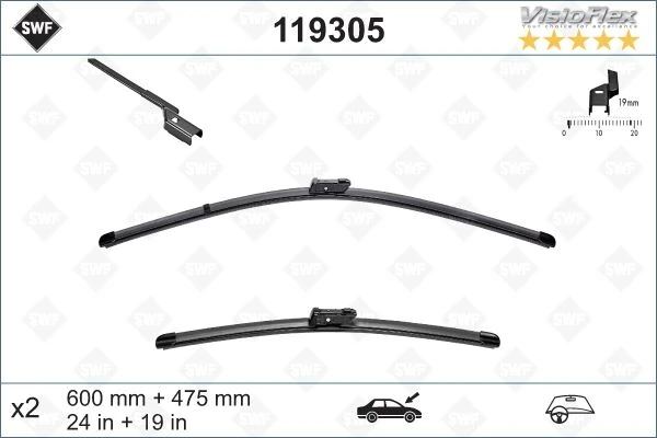 Si̇lecek Süpürgesi̇ Ön Üstten Basmali Golf5-Golf6-Jetta-Passat-Caddy-Yeti 600 X 475 Mm