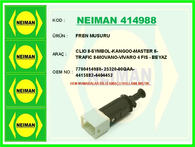 Fren Musuru Clio II-Symbol-Kangoo-Master II-Trafic II-Movano-Vivaro 4 Fis-Beyaz