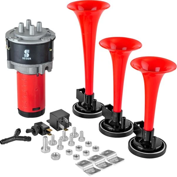 Korna Kompresörlü Üç Plasti̇k Borulu 12v Kirmizi