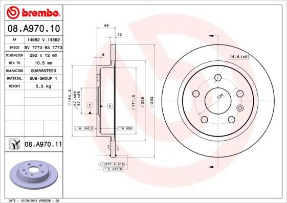 Arka Fren Aynası Insignia A 08 Saab 9-5 Ys3g 10 16 Jant 292x12x5dl Dolu
