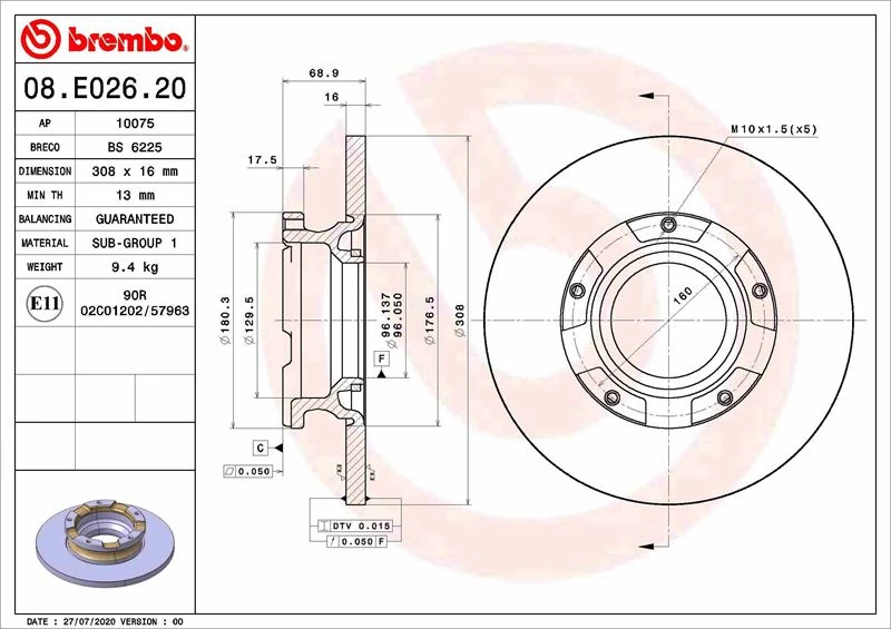 Arka Fren Disk Aynası Transit Custom V362 12> ABS Li O.ceker Cap 308 16