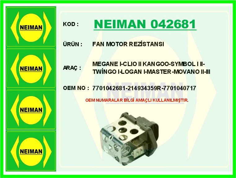 Fan Motor Rezi̇stansi Megane I-Clio II Kangoo-Symbol I II-Twi̇ngo I-Logan I-Master-Movano II-III