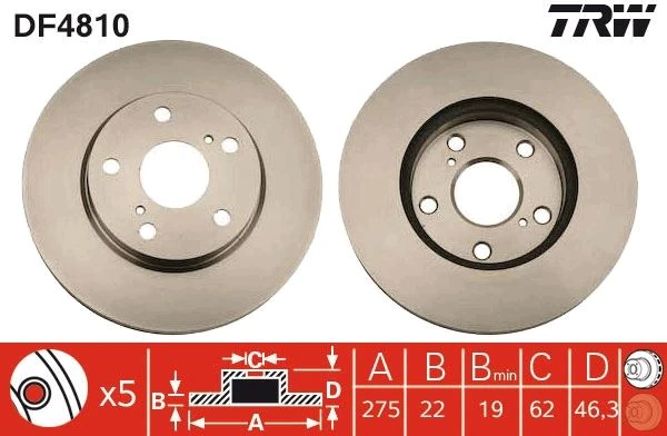 Ön Fren Di̇ski̇ Hava Kanalli Toyota Auris Corolla 1.6l 1zr-Fe Benzinli Zre151 07-12 / 1.33l 1nr-Fe Nre150 6 Vites 10-12 275 Çap X 5 Bi̇jon-Takım Disk Fiyatıdır