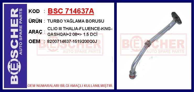 Turbo Yağlama Borusu Clio III Thalia-Fluence-Kangoo-Qashqai 2 08 > 1.5 Dci̇ Alümi̇nyum Boru