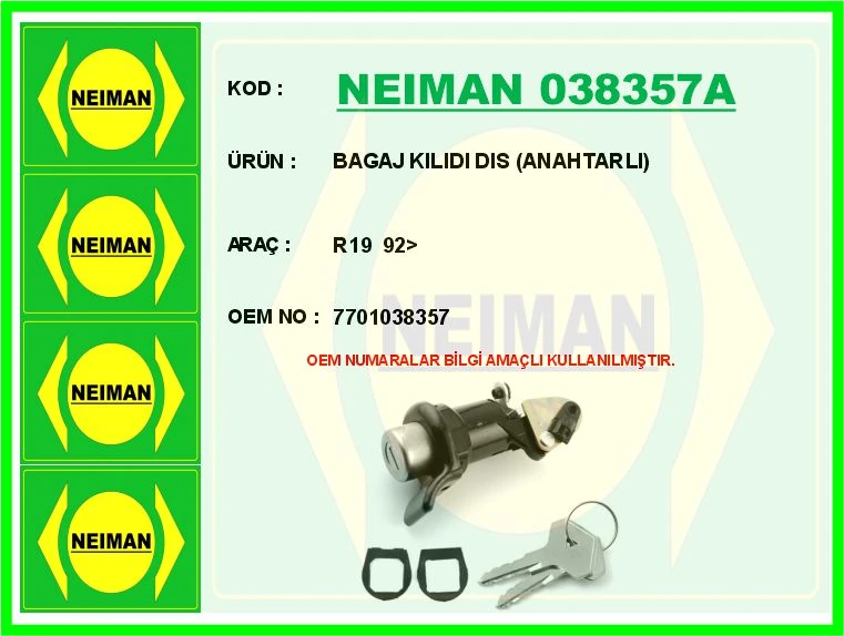 Bagaj Kilidi Dis Anahtarli R19 92>