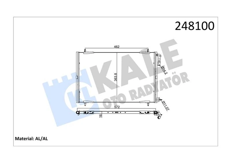Kli̇ma Radyatörü Kondanser Peugeot P206 98>09 1.1-1.4-1.6-2.0-1.4hdi-1.6hdi 556x364x16 Al
