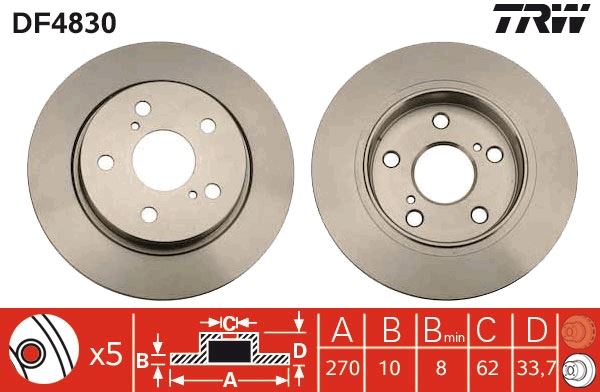 Arka Fren Di̇ski̇ Dolu Ti̇p Toyota Auris Corolla 1.4l 1ndtv Nde150 Nde180 D-4d Dizel 07-> / 1.33l 1nr-Fe Nre180 12->-270 Çap X 5 Bi̇jon-Takım Disk Fiyatıdır