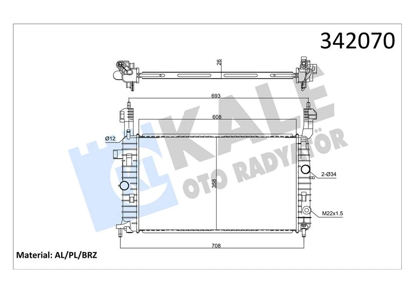Motor Su Radyatörü Opel Meriva 1.4 16v Z14xep 1.6 16v Z16xe-Z16se 1.8 16v Z18xe Ac Kli̇masiz Mek P L-Al 608x358x26
