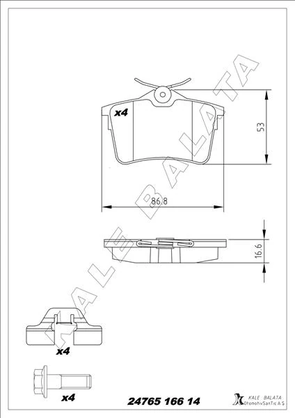 Arka Fren Balatasi P307 00>09 P308 07>14 Partner 08> Partner Tepee 08> Berlingo 08> C4 04>16 Xsara Picasso 99>11 Ds4 15>18